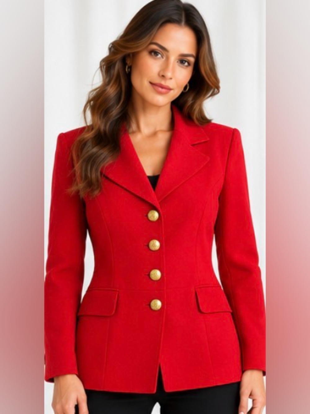 Vintage 90s Georgiou Studio Red 100% Wool Blazer Gold Buttons Size 10 Cyprus